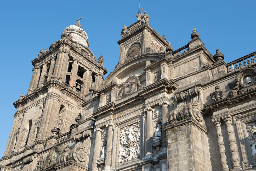 Mexico City — Metropolitan Cathedral exterior, historic architecture at the Zócalo