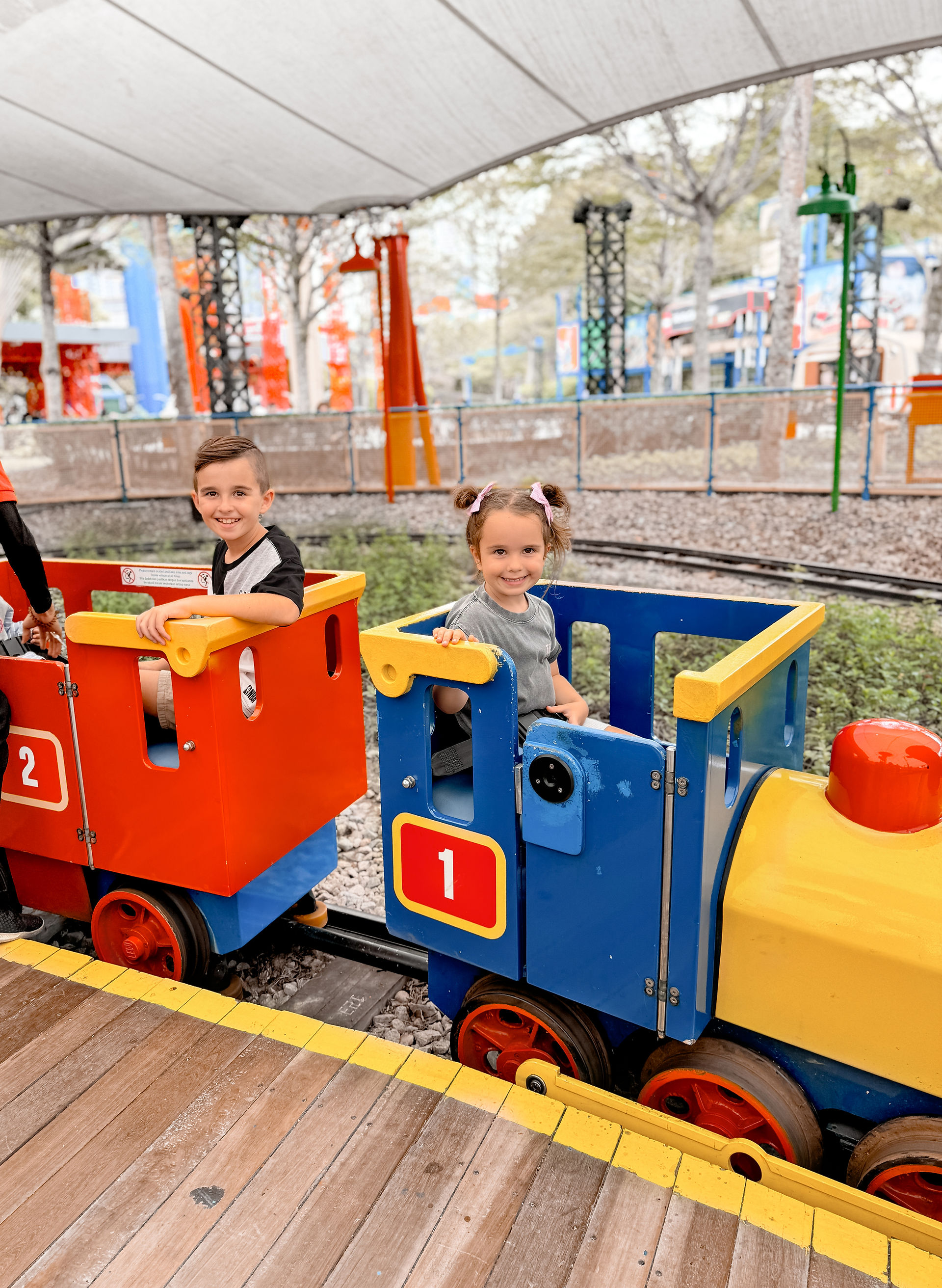 kids on lego train at legoland