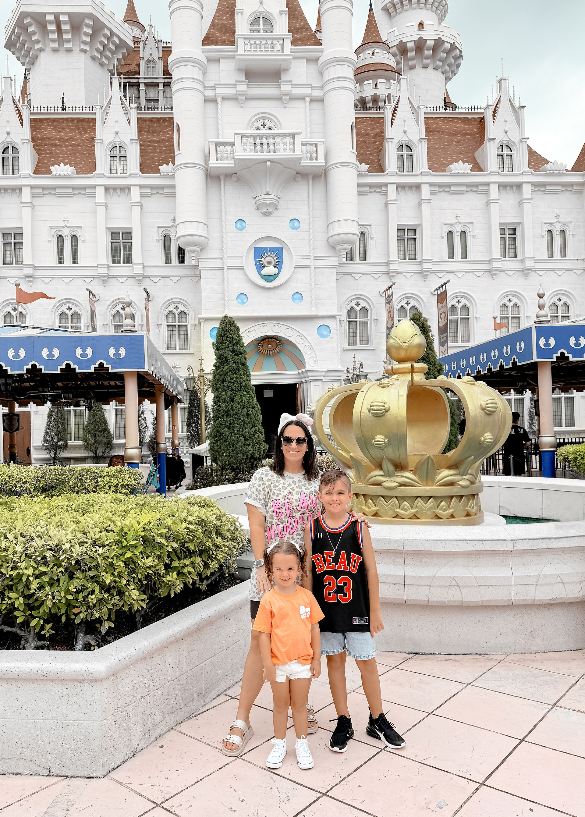 Woman and kids in far far away at universal