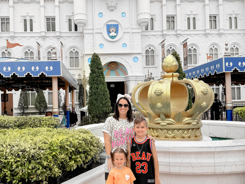 Woman and kids in far far away at universal