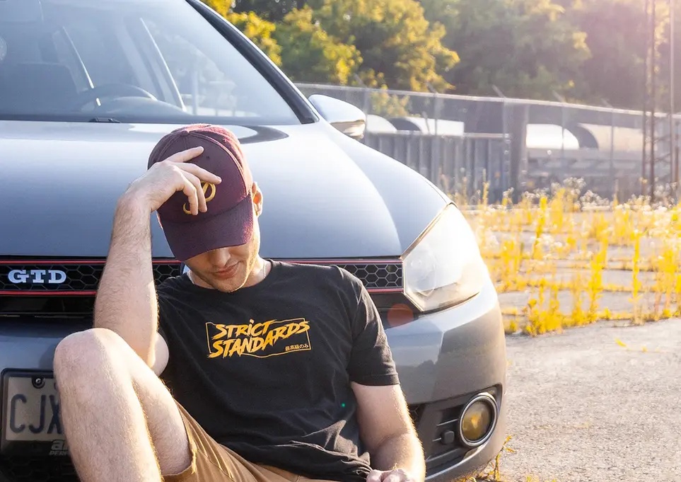 Lifestyle Product Photography in Natural Environment by Blake Ferguson demonstrates Strict Standards Eye-Popping Tee Black in the Sunset of London, Ontario. (4)
