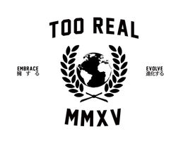 Graphic Design Services depicts a white and black hypebeast clothing concept for TooReal Crew reading "EMBRACE" and "EVOLVE"