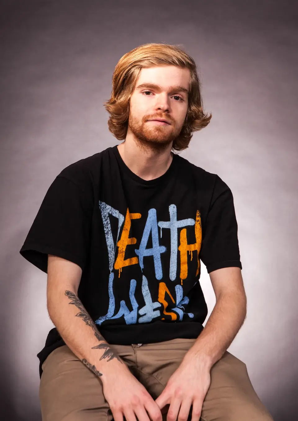 Traditional Portraits by Blake Ferguson Photography depicts a head and shoulders Image of a Male Model wearing a Deathwish Tee captured in the Studio. (1)