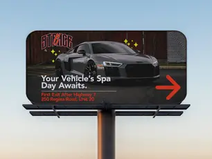 A Graphic Design Mock-up Demonstrates a High-Way Billboard Advertisement that demonstrates the branding for 6ixStance AutoCare of Markham, Ontario, Canada.
