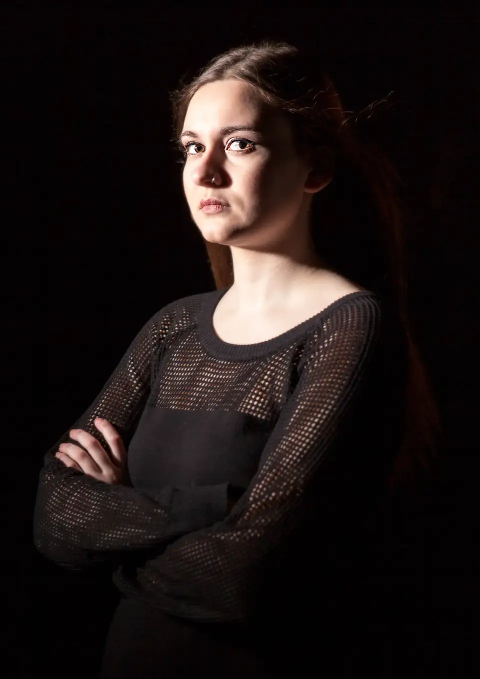 Traditional Portraiture in Low-Key by Blake Ferguson Photography depicts a full-body, elegant Image of a Female Model captured in the Studio. (1)