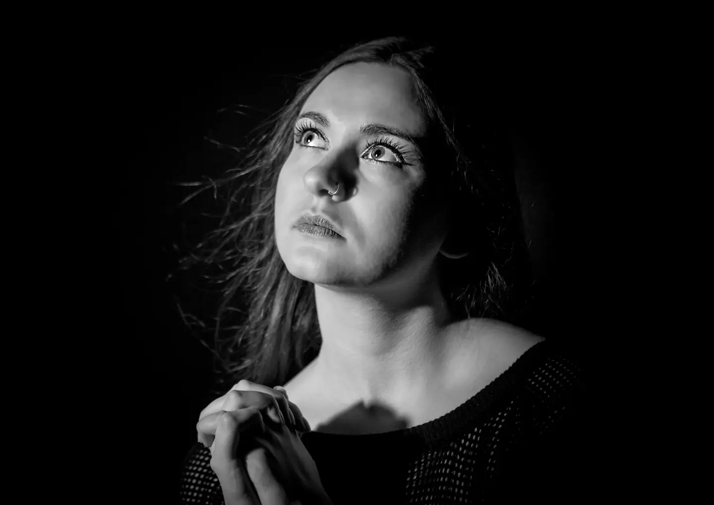 Traditional Portraiture in Monochrome by Blake Ferguson Photography depicts an elegant head and shoulders Image of a Female Model captured in the Studio. (2)