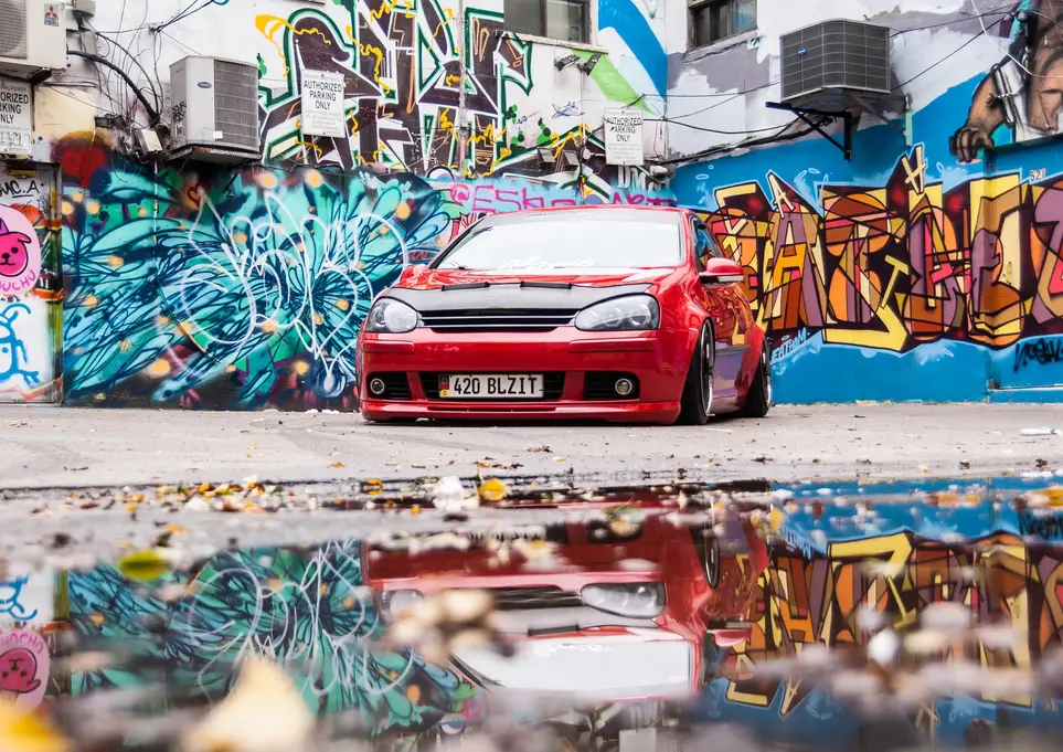 Automotive Photography by Blake Ferguson depicts Kevin Pratte’s modified 2008 Volkswagen Golf MK5 in Graffiti Alley, Toronto, Ontario. (7) 