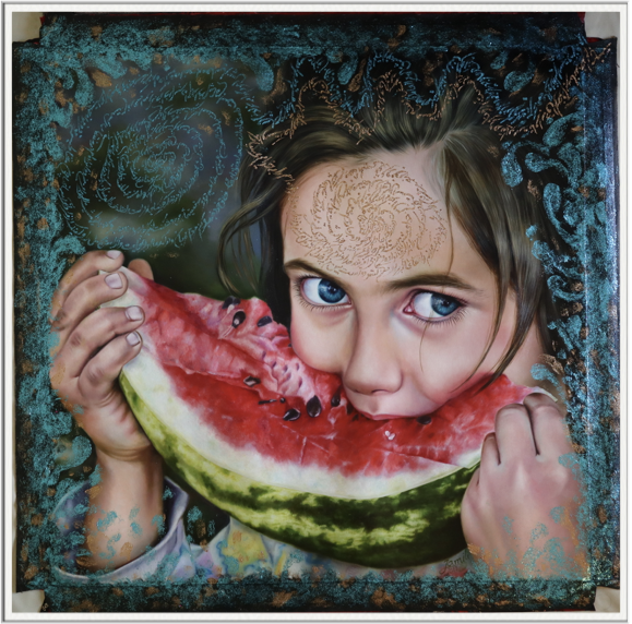  I really love blue eyes and watermelon.  Even now, sometimes when I gaze into the mirror, I still see the image of that tired and thirsty little girl who once stole watermelons from the neighbor’s farm and sometimes she was afraid of falling into hell and fire after her death because of stealing a watermelon. My favorite fruit has always been watermelon. During my elementary school days, after school and lunch, I would walk to my father’s garden and farm, helping him with the farm work. My father didn’t have a car, just a motorcycle that he used to take my younger siblings to the farm. My older sister and I walked about one and a half hours to get to my father’s farm. One hot summer afternoon, on our way to the farm, I was extremely thirsty and exhausted. My hometown Kashmar is next to the two biggest deserts and is one of the hottest cities in Iran during the summer. Midway to the farm, I saw a field full of watermelons. I don’t know how, but suddenly I found myself in the middle of that watermelon field. I distinctly remember trying to break the tough watermelon rind with a stone and devour it. I had become a little thief, and I feared that I would go to hell for stealing a watermelon and they burn me in its flames. Forty years later, I still remember the sweet and excellent taste of that watermelon, and sometimes, I still ask my God, “Will you really send me to hell and burn me for stealing a watermelon after my death?” I’m still alive, and I don’t know what happen after my death but I do know that I’m still in love with the sweet and excellent taste of watermelon.