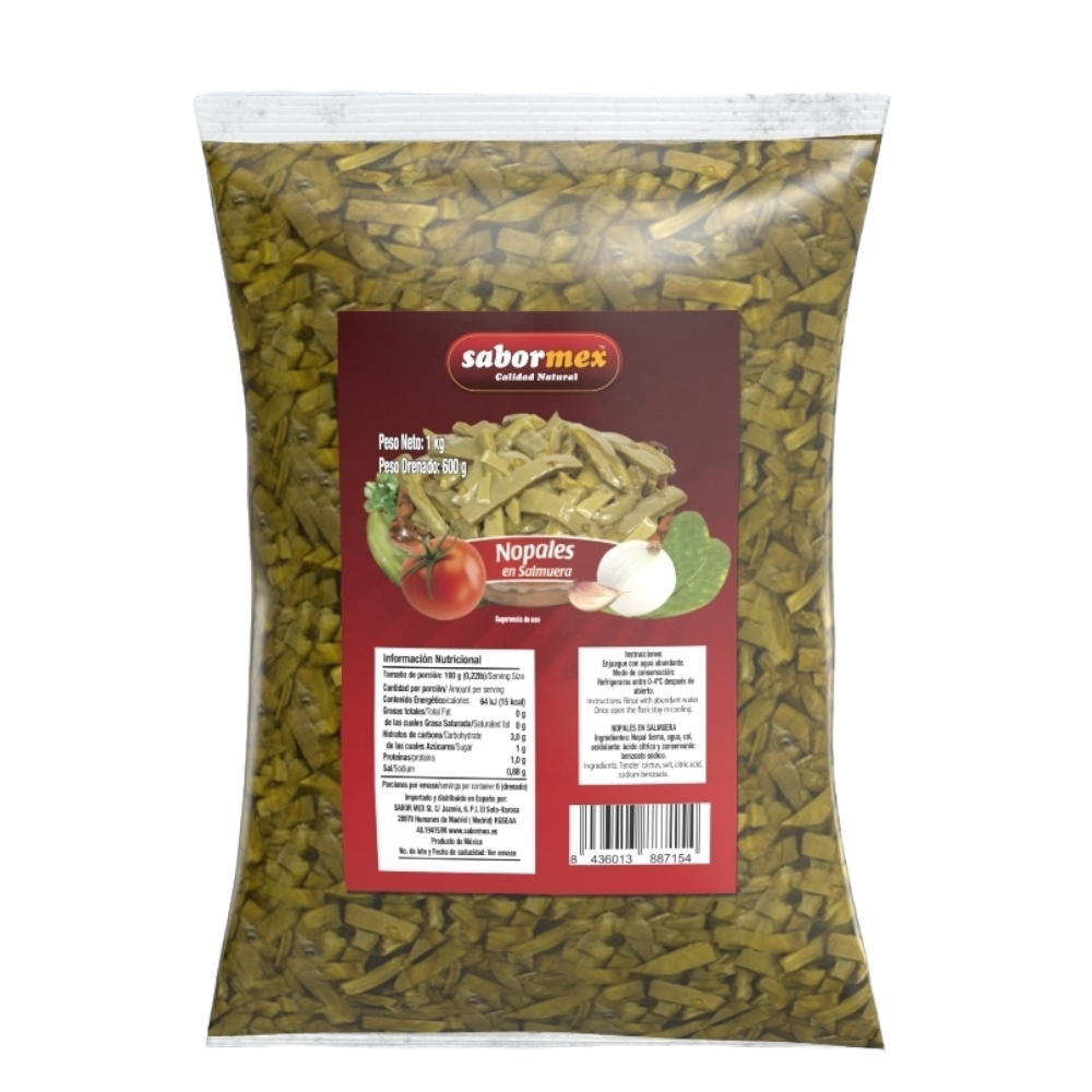 Nopales en Salmuera Sabormex (Bolsa) -Lamelles de cactus cuits. 1kg