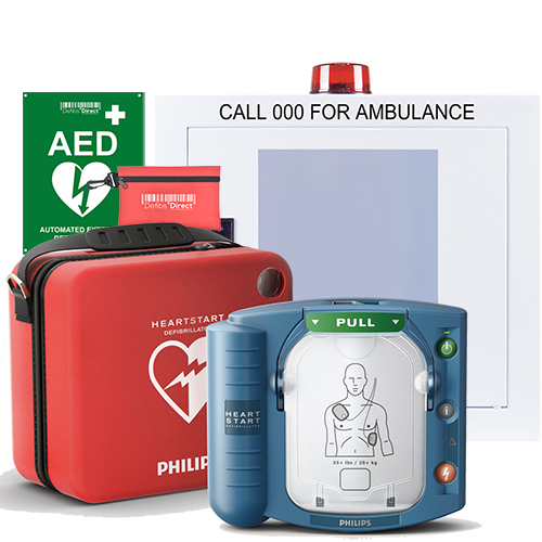 Philips HeartStart HS1 Defibrillator Bundle with alarmed wall