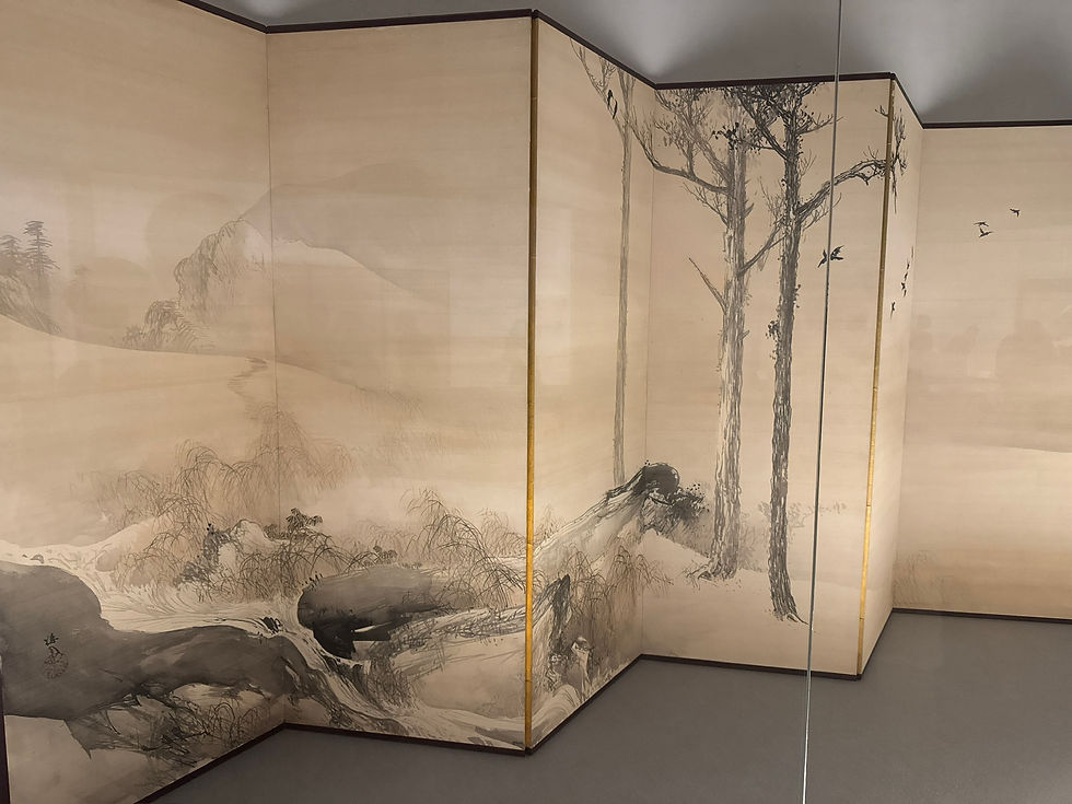 竹内栖鳳・屏風　・・静寂を感じます。遠景は朦朧体ですね（薄塗り）