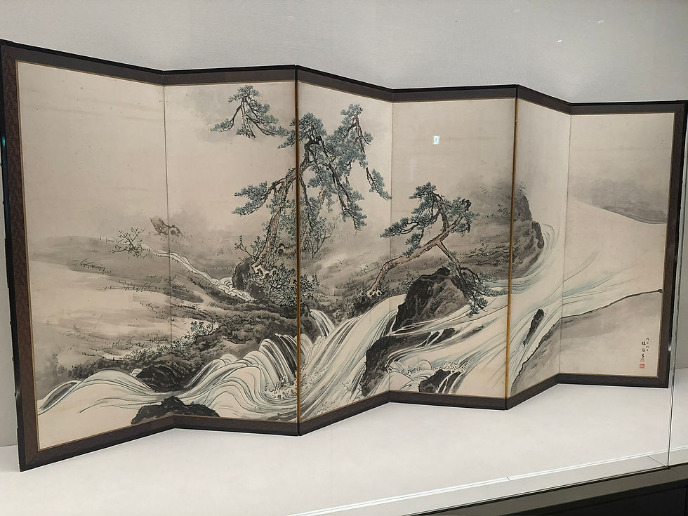 竹内栖鳳・屏風　・・岩と水の構成がかっこいいです。