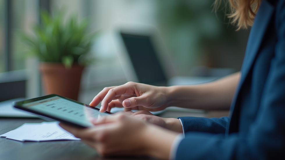 Close-up of a person working on a tablet with payroll data