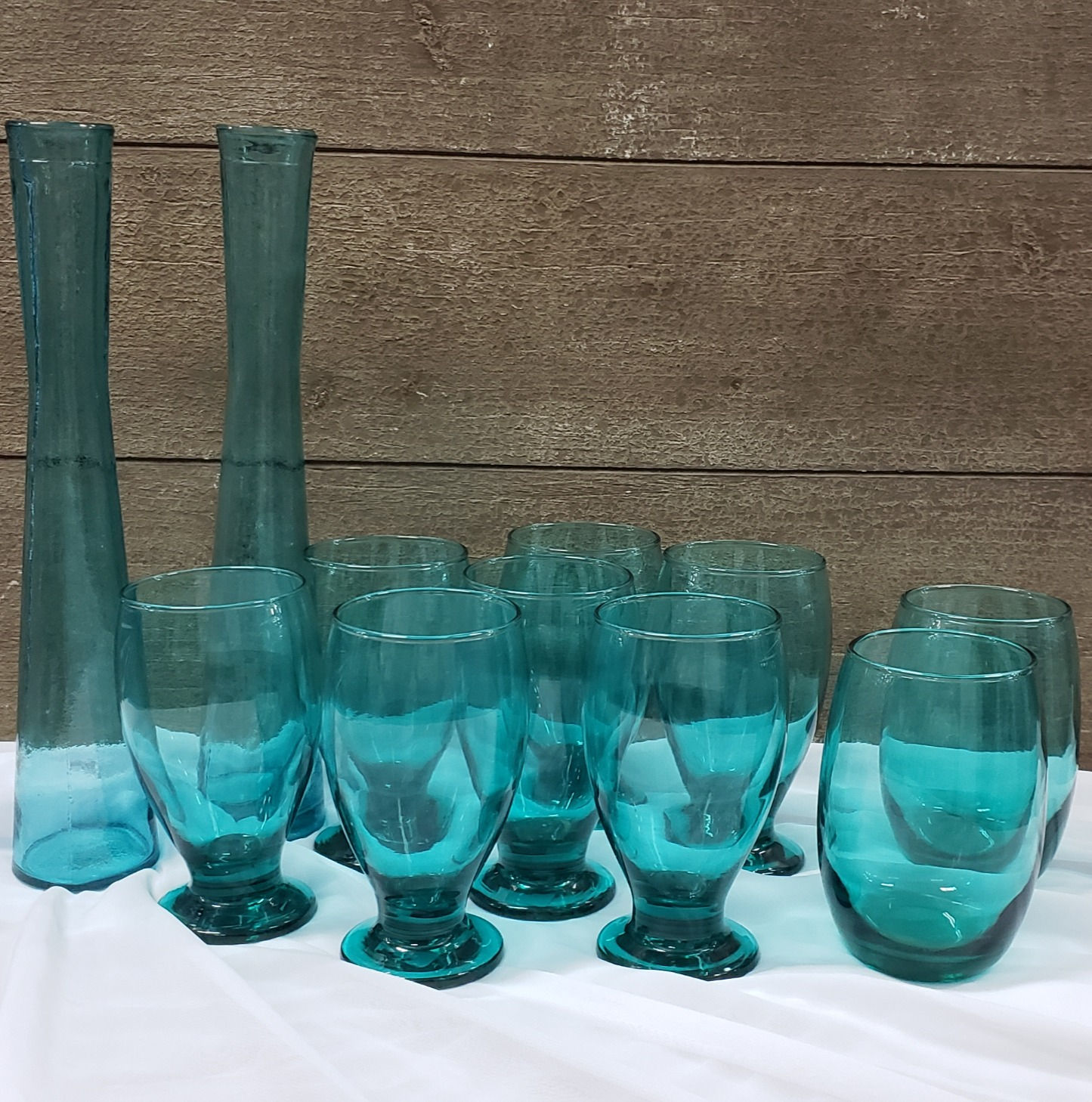 Teal Glass Bottles Assorted, Set of 2