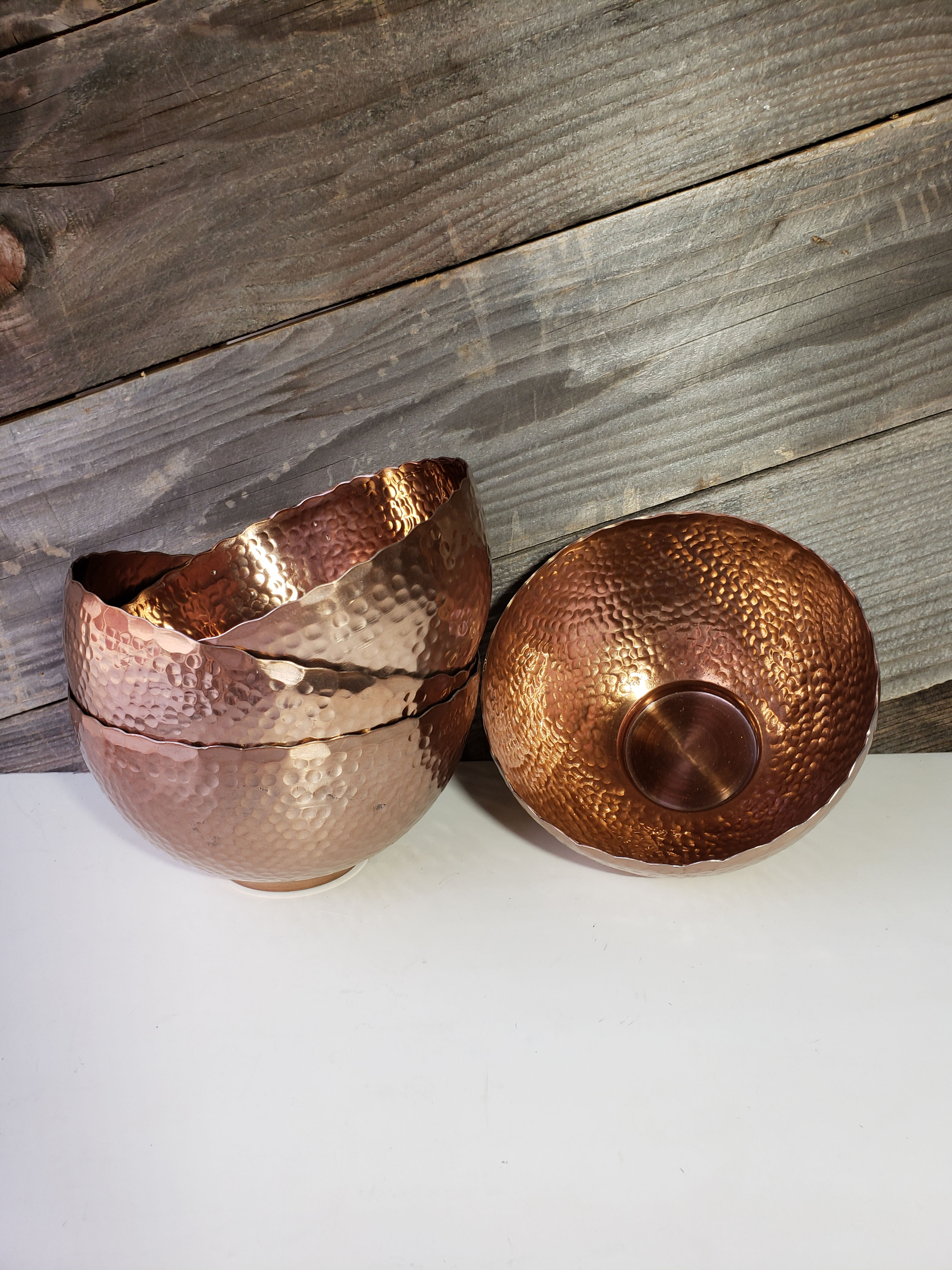Rose Gold Hammered Metal Soup Bowl
