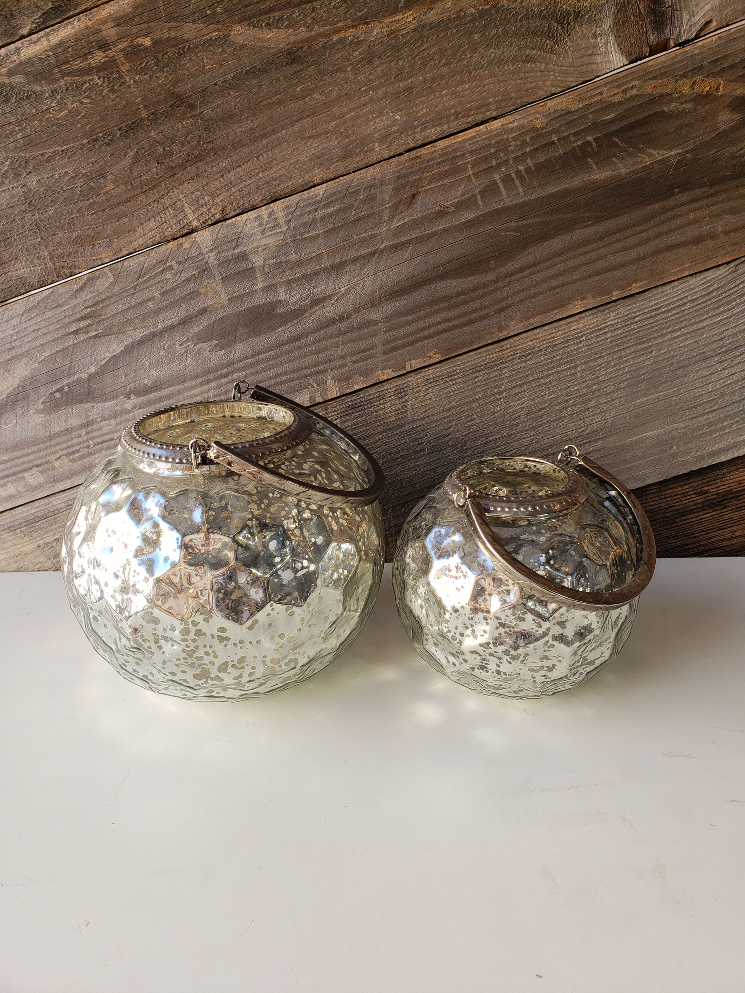 Mercury Glass Round Lantern 2 Piece Set