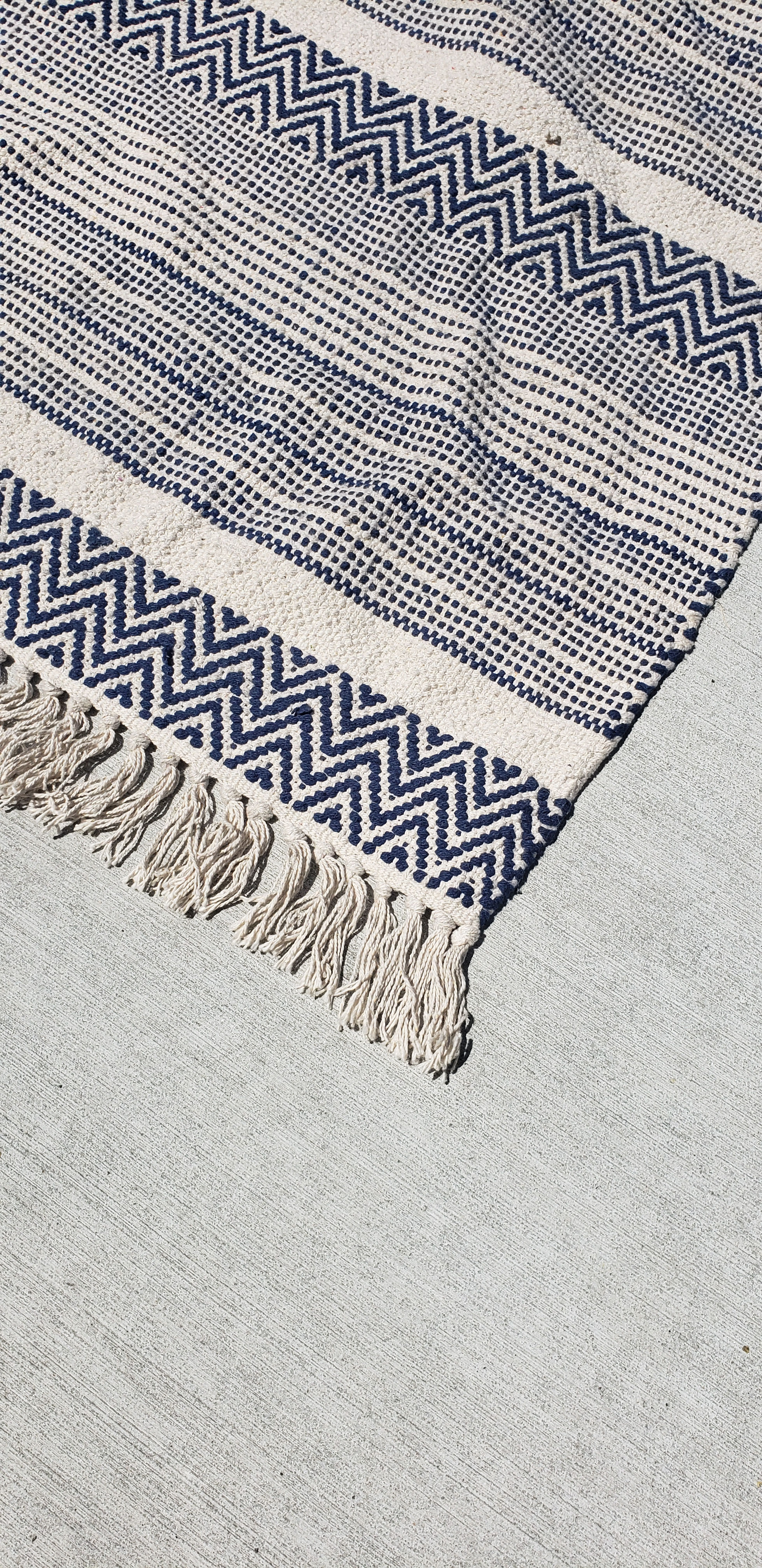 Blue Stripe Rug with Cream Tassels