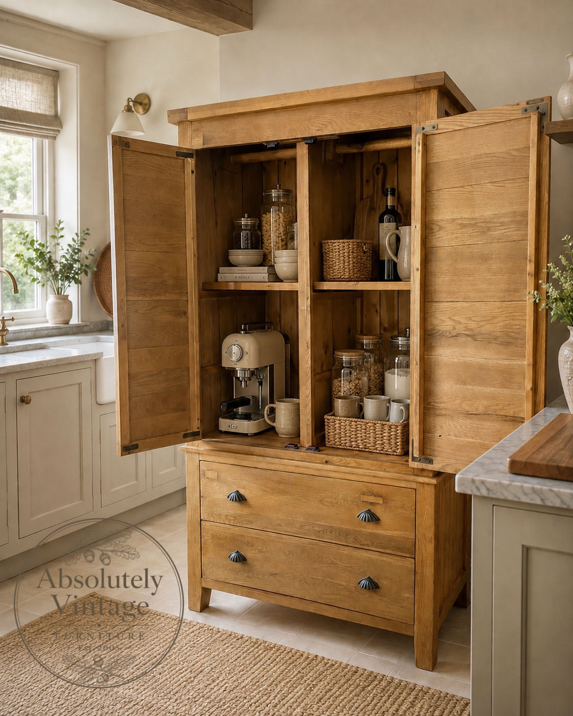 Solid Oak Linen Cupboard | Rustic Kitchen Larder | Pantry Cupboard | Farmhouse W