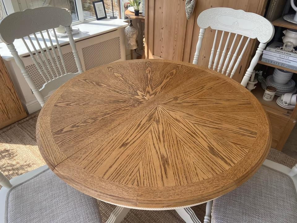 Thumbnail: HAVE ME PAINTED ! An Extending Tiger Oak Table & 4 Chairs 