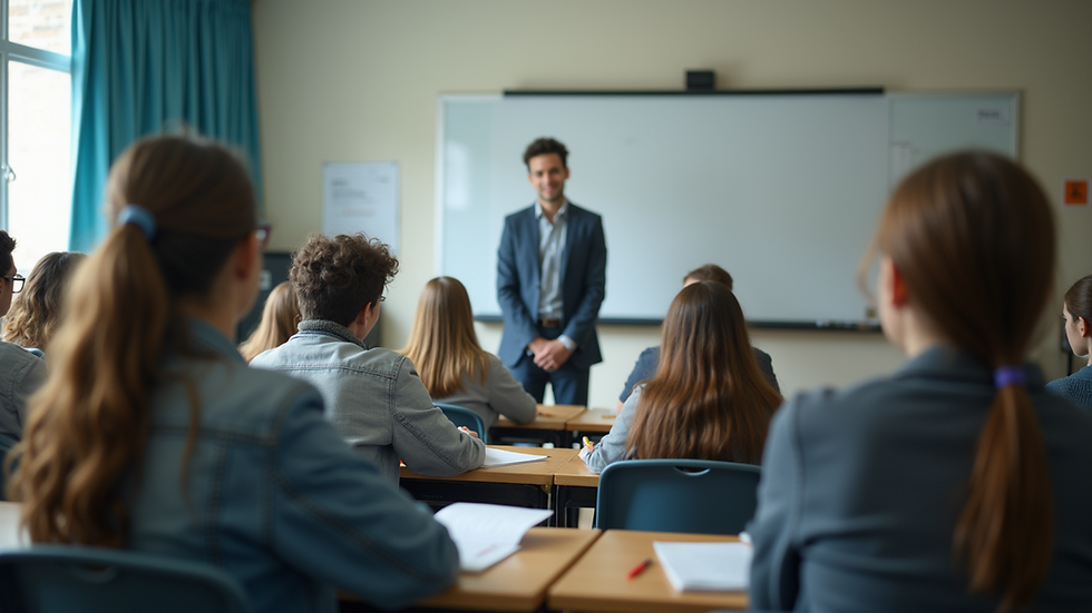 Eye-level view of a classroom with students engaged in learning