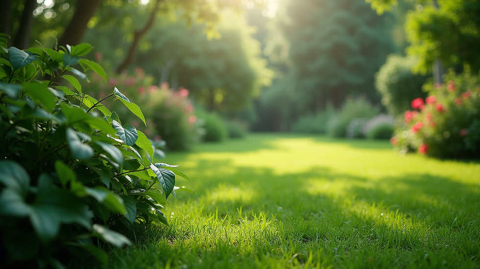 Wide angle view of a lush green garden
