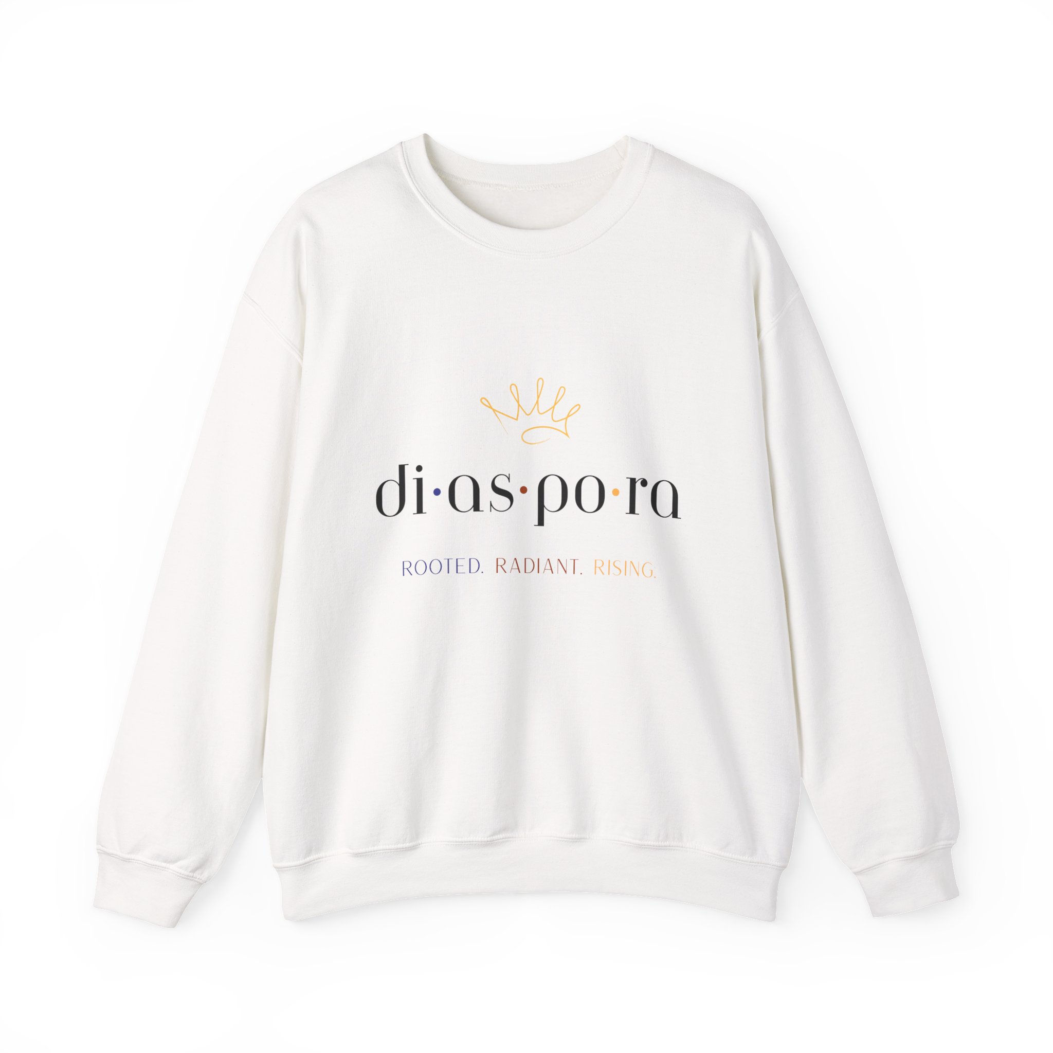 Diaspora Cozy Unisex Crewneck Sweatshirt with colorful text