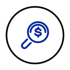 Magnifying glass icon with a dollar sign representing Targeted Insights