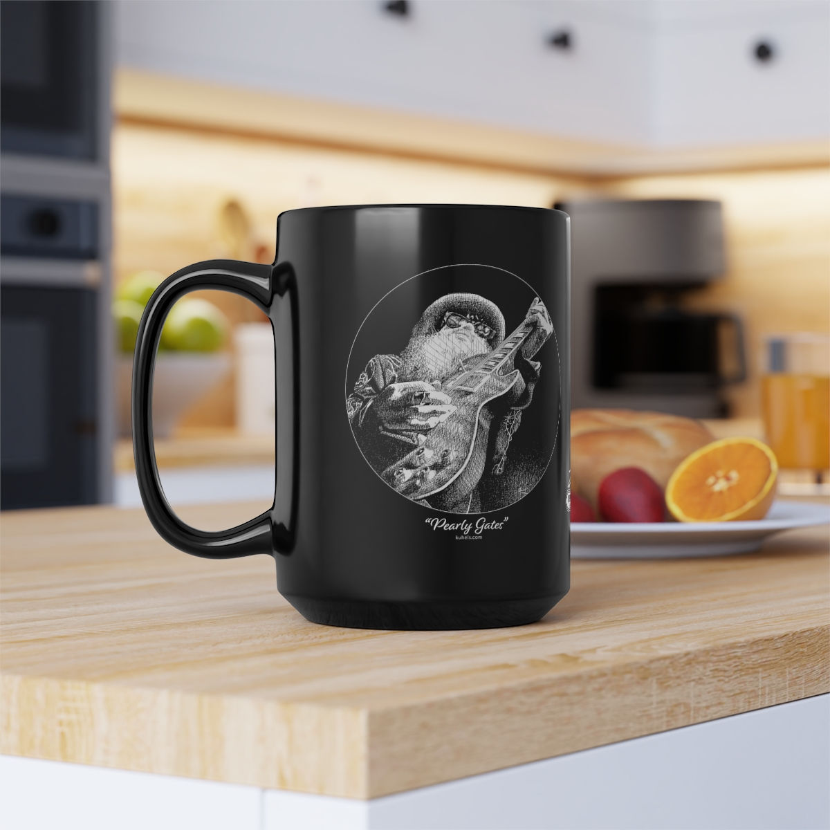 "Pearly Gates" kuhel.com Art on a Black Mug, 15oz