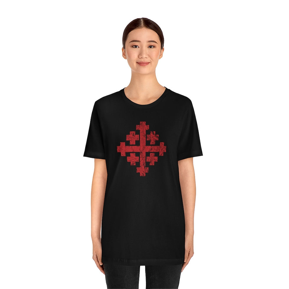 Thumbnail: Faux- faded Jerusalem Cross Original kuhels.com Unisex Jersey Short Sleeve Tee