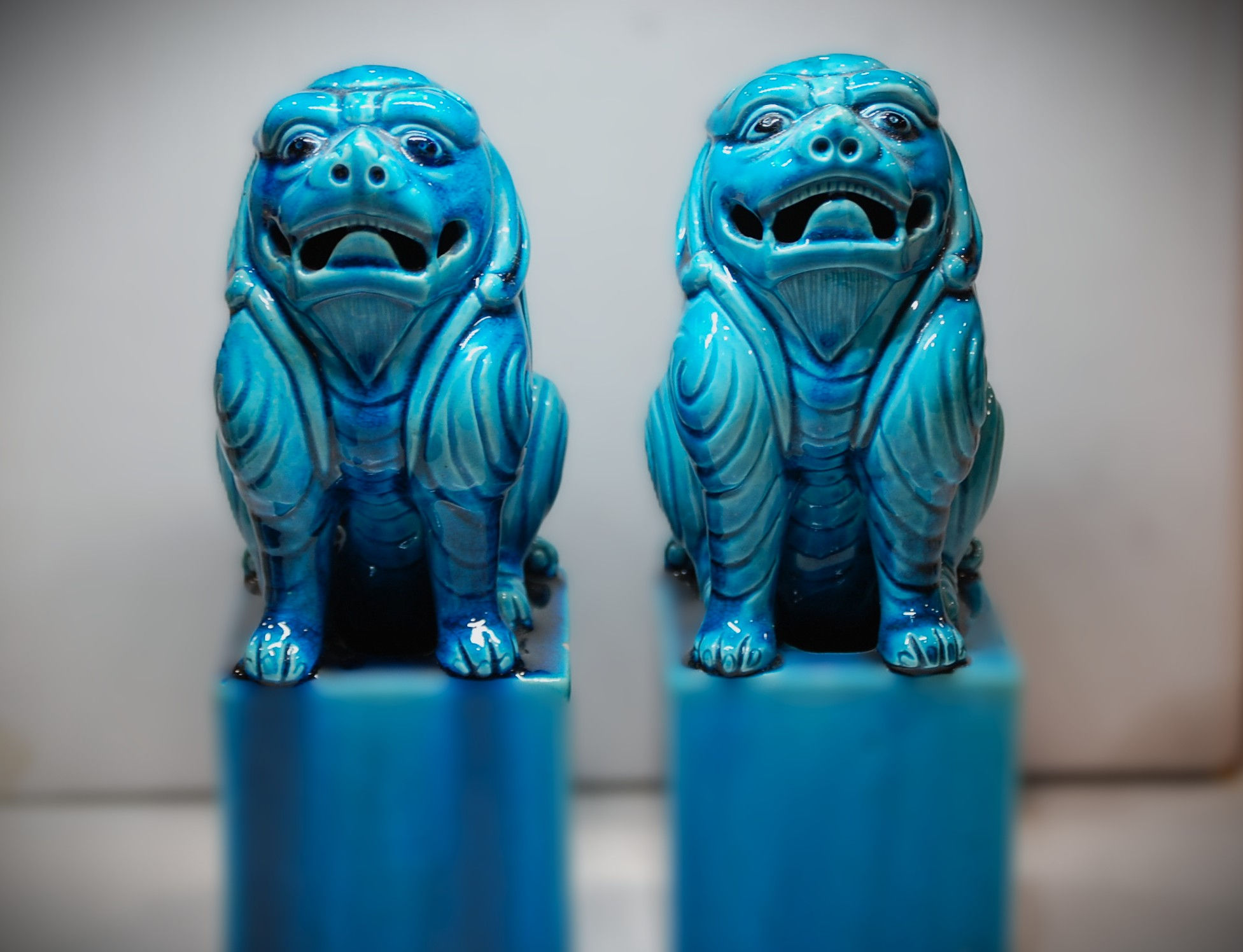 Qing Dynasty 10" Turquoise Glazed Foo Dogs.
