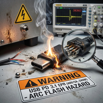 USB PD 3.1 安規解析:240W (48V) 架構下的電弧風險與連接器失效機制