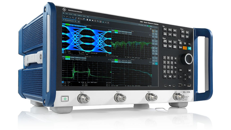 R&S®ZNB3000 向量網路分析儀提供 9 kHz 至 54 GHz 的頻率範圍與高達 150 dB 的動態範圍,以 11.8 ms 的超快掃描速度,為高產量 RF 元件生產線提供卓越的量測精度與產量。