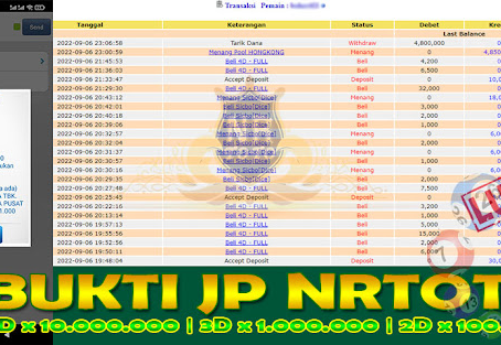 Bukti Pembayaran JP Togel HK 6 September 2022
