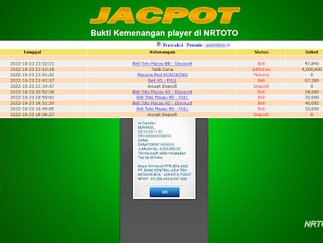 Bukti Pembayaran JP Togel HK 23 Oktober 2022