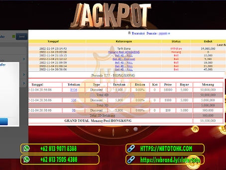 Bukti Pembayaran JP TOGEL HONGKONG 4 NOVEMBER 2022