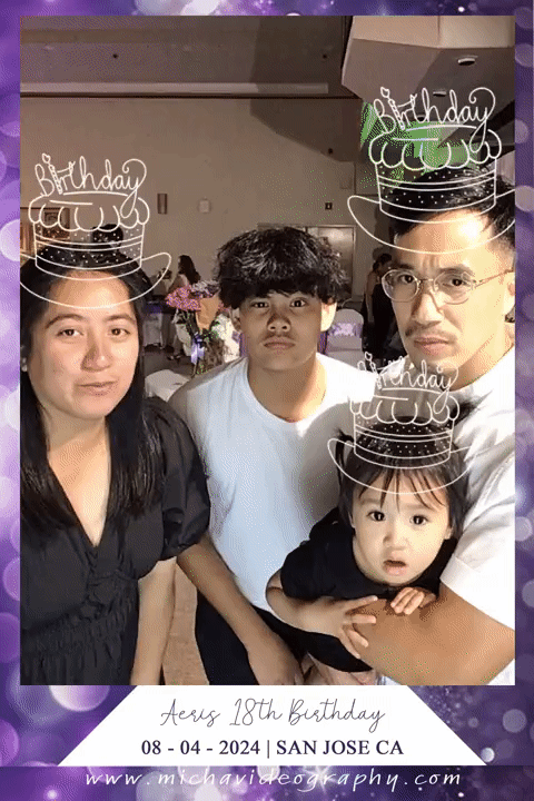 Photo booth with GIF feature and fun props at birthday party