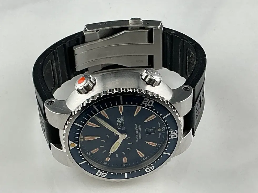 Thumbnail: Oris Titan Diver 7609 47mm Steel Blue Dial Rubber Titanium Automatic Watch w Box
