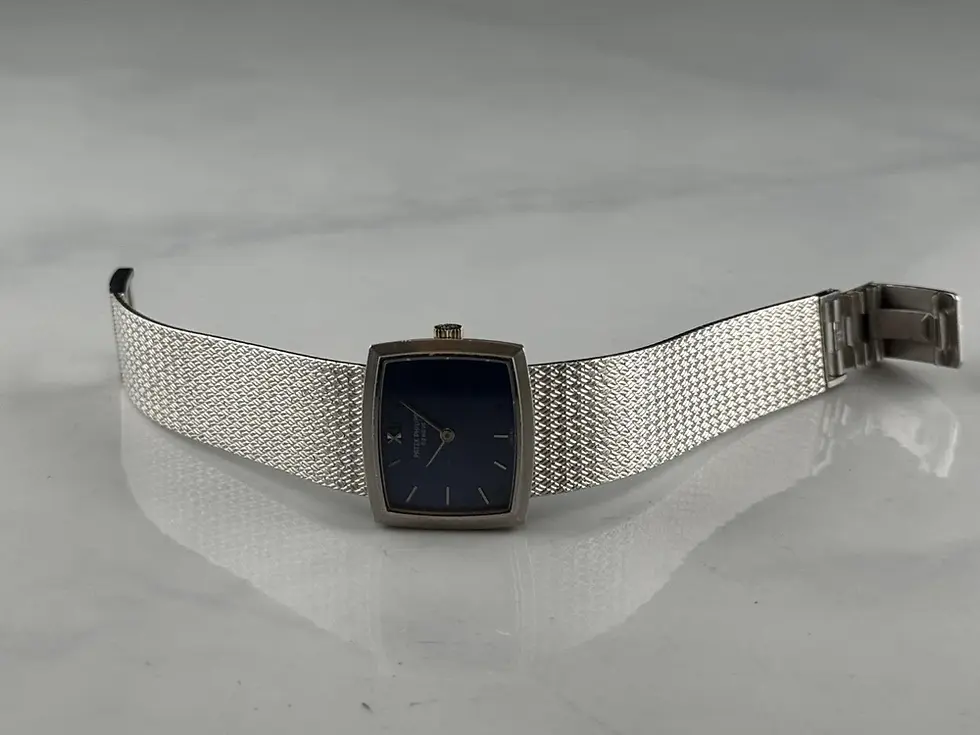 Thumbnail: Vintage Patek Philippe Ladies 3352/1 RARE 18K White Gold Blue Dial Hand Wind