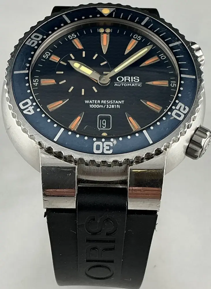 Thumbnail: Oris Titan Diver 7609 47mm Steel Blue Dial Rubber Titanium Automatic Watch w Box