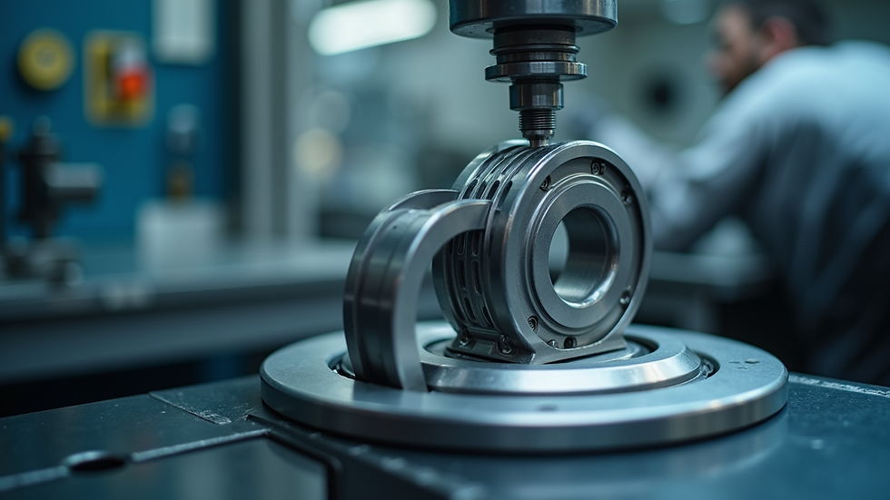 Eye-level view of a bearing inspection process in a quality control lab