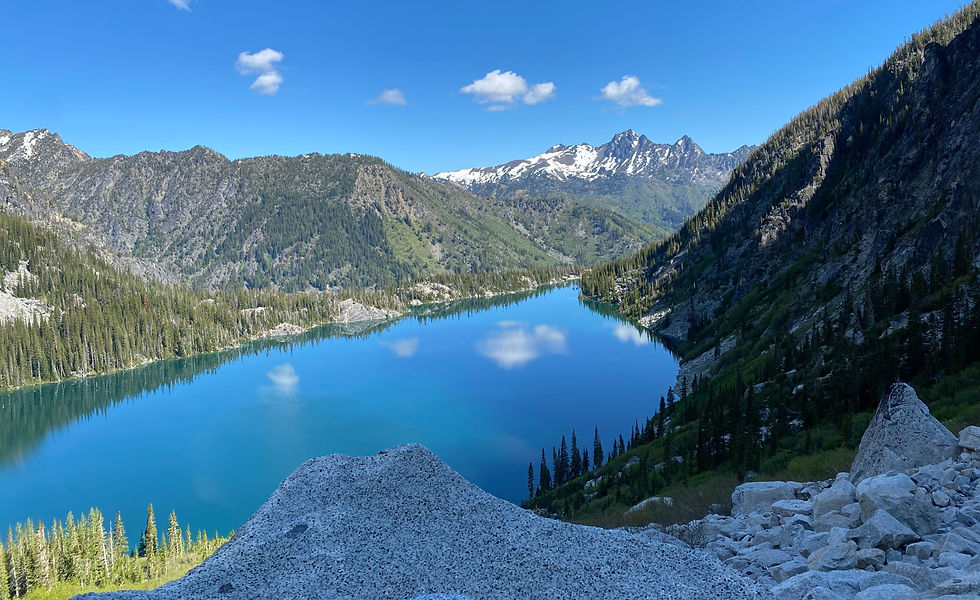 Looking down at Colchuck Lake from the way up to Little Annapurna