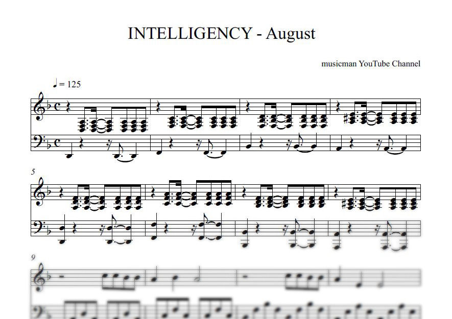 Sheets music for the song INTELLIGENCY - AUGUST (example of notes)