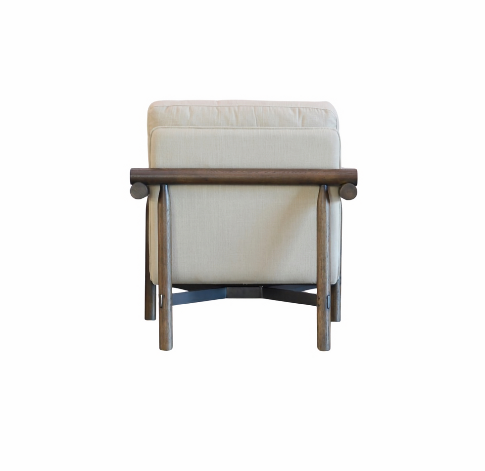 Thumbnail: solid wood arm chair with white cushions back view