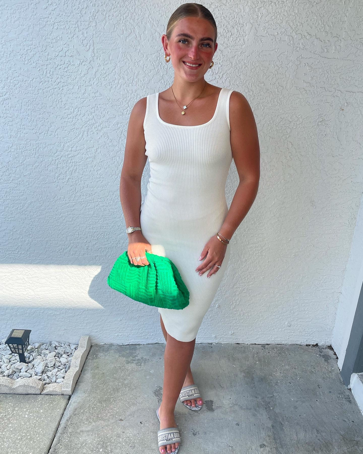 White Ribbed Fitted Dress