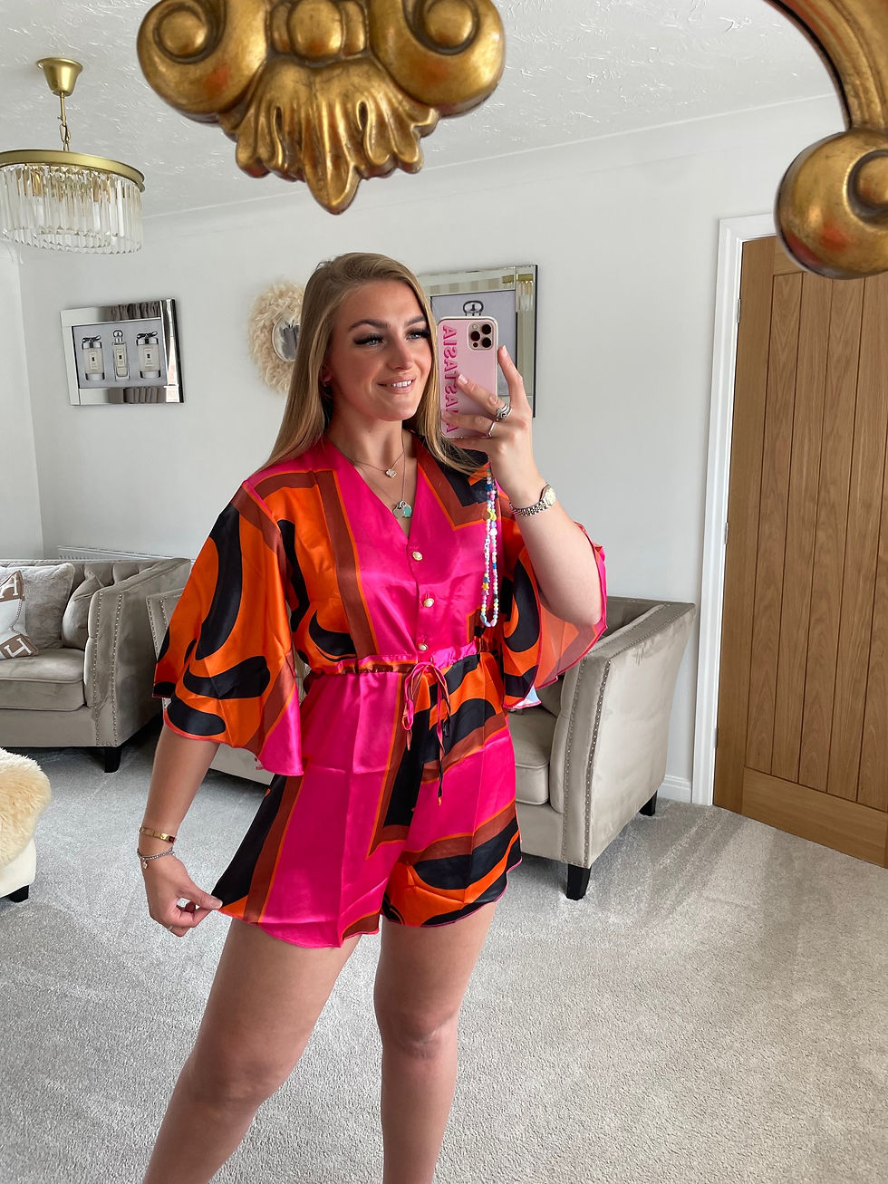 Thumbnail: Pink Block Print Playsuit 