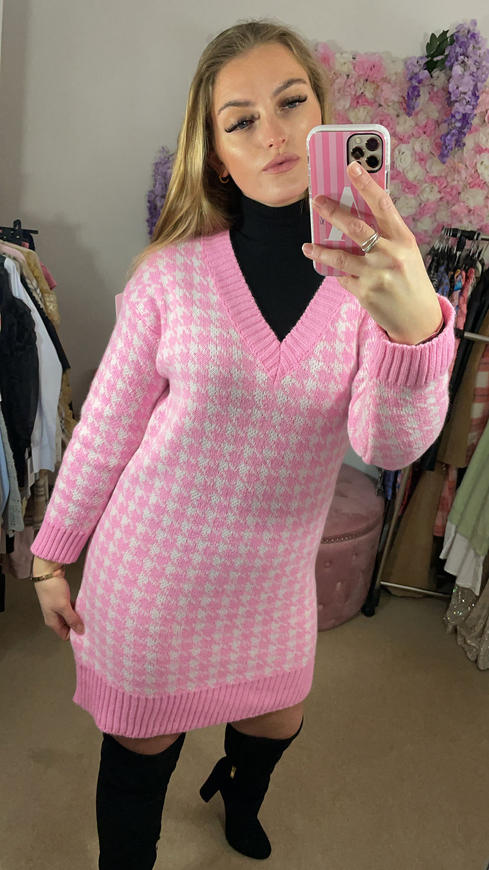 Thumbnail: VALENTINES Candy V Neck Jumper Dress