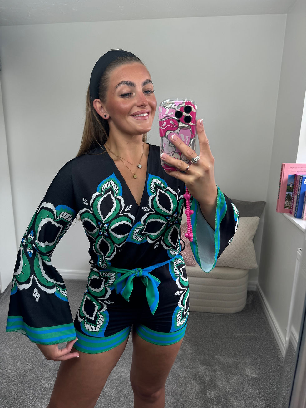 Thumbnail: Black Pattened Balloon Sleeve Playsuit 