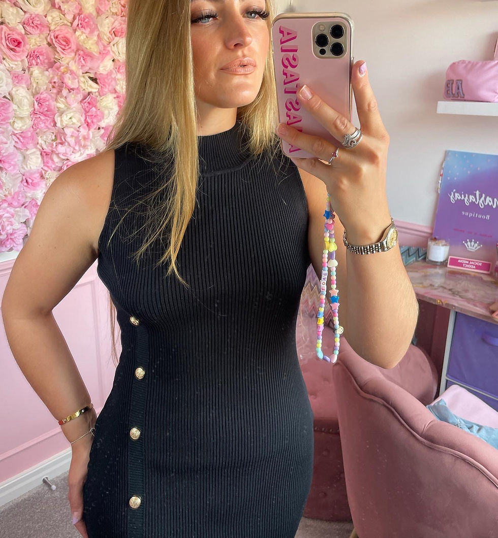 Thumbnail: Black RIBBED Buttoned Bodycon Dress