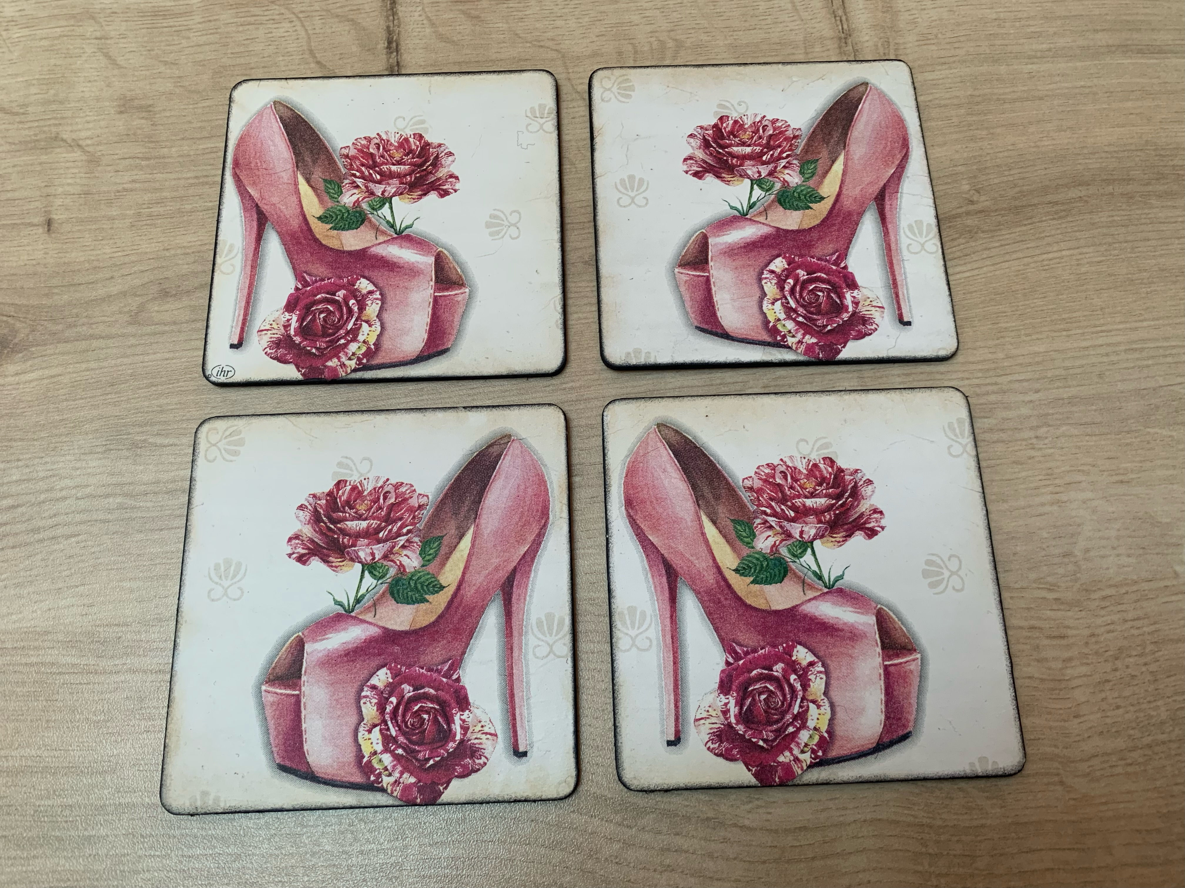 Pink Shoe Wooden Coasters