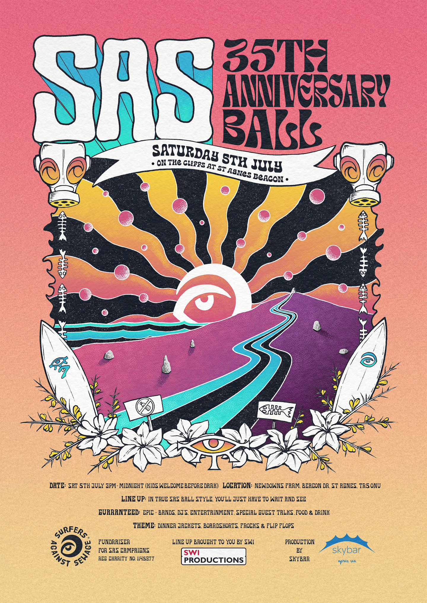 surfers against sewage ball poster surfing bands illustration